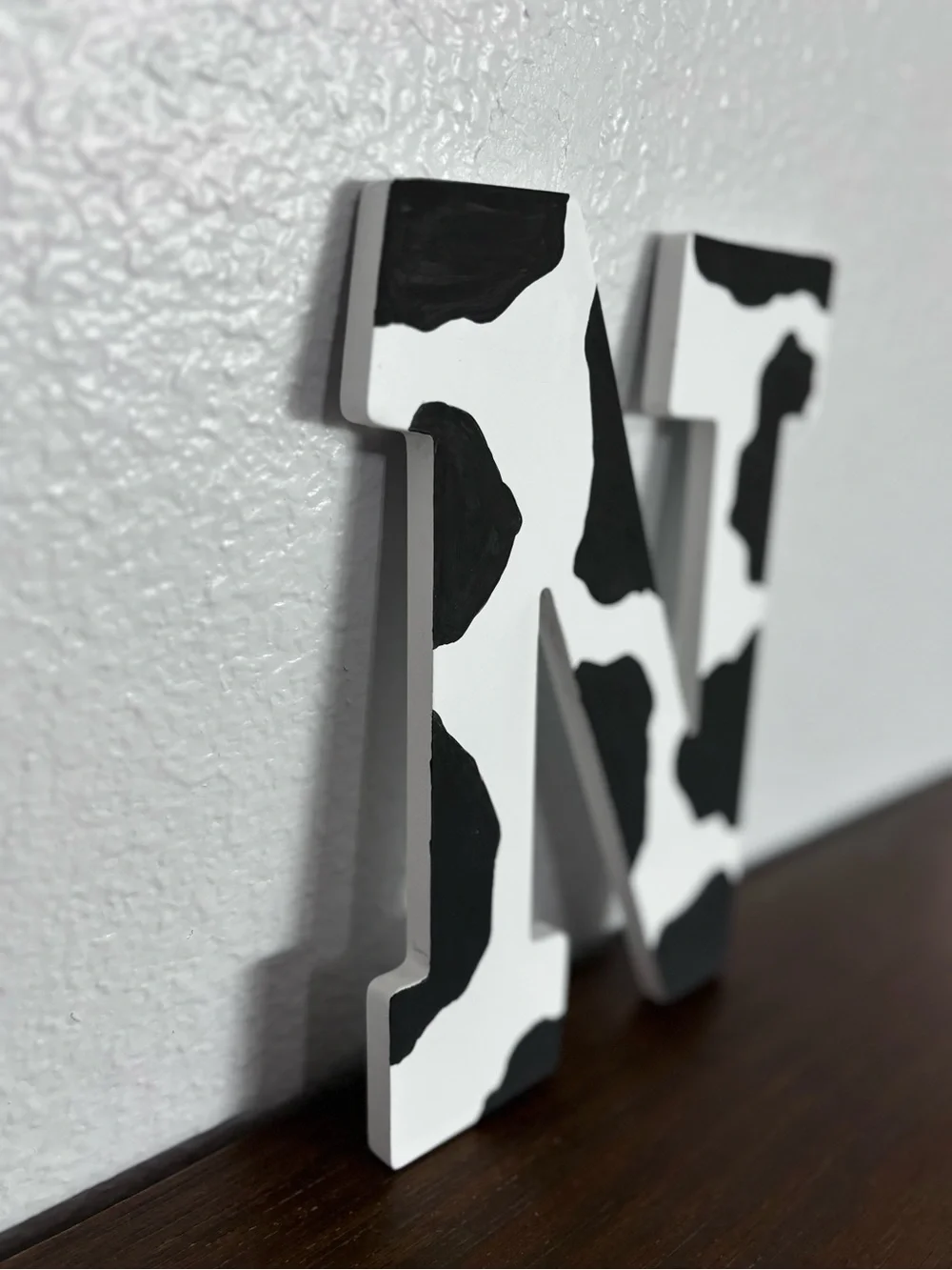 Black and White Cow Print Letter 'N' Wall Decor